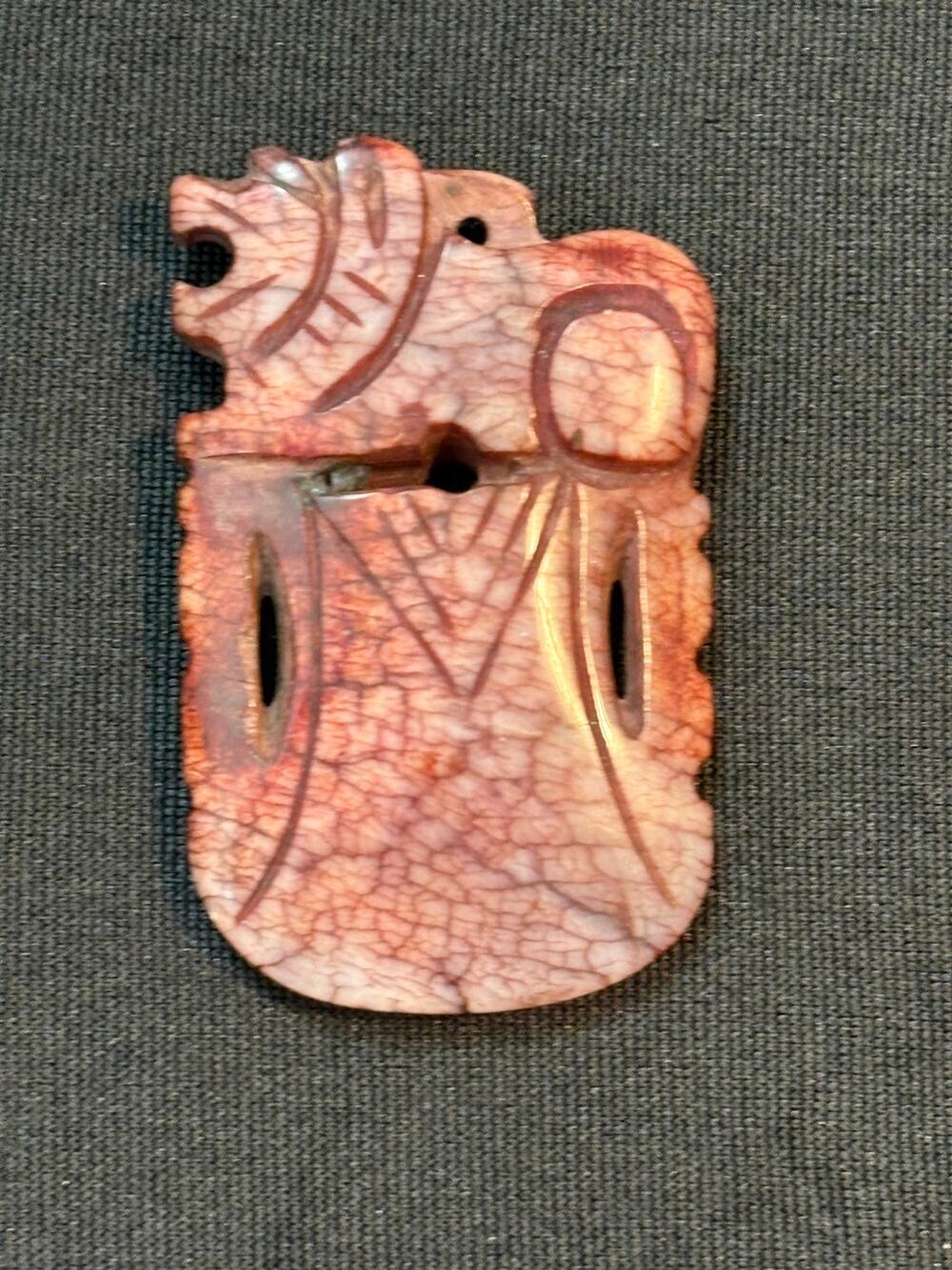Vintage Carved Dyed Stone Pendant Pink Crackle Design $18